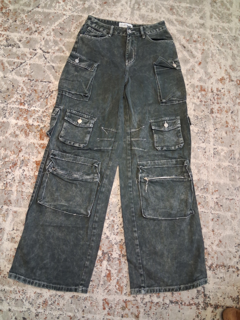 Fashion Nova Washed Dark Green Cargo Pants - Men